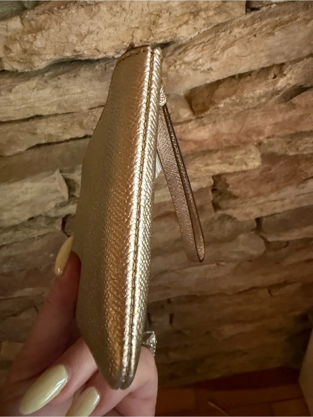 Coach NWT Metallic Silver Pink Trim Wristlet Clutch Wallet Phone Bag